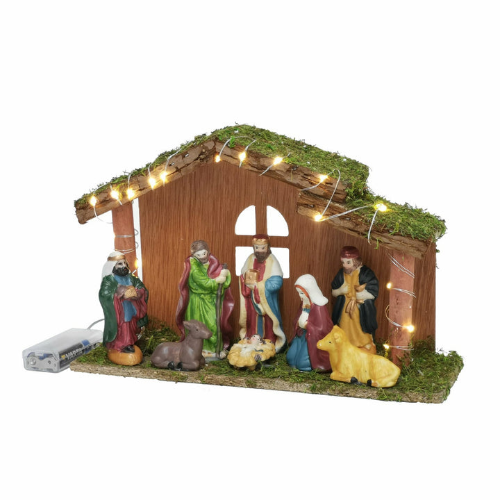 VESTIAMO CASA GRAN NATALE - Statue natività su base con capanna a Led h19,5cm - set 9 pezzi