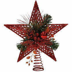 VESTIAMO CASA GRAN NATALE - Puntale stella rosso natalizia con accessori h32 cm - Decorazione natalizia