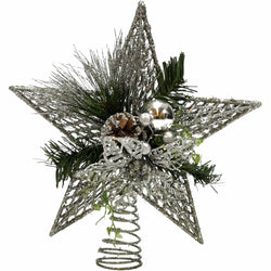 VESTIAMO CASA GRAN NATALE - Puntale stella silver natalizia con accessori h32 cm - Decorazione natalizia