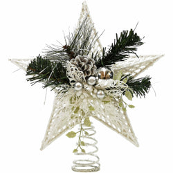 VESTIAMO CASA GRAN NATALE - Puntale stella bianca natalizia con accessori h32 cm - Decorazione natalizia