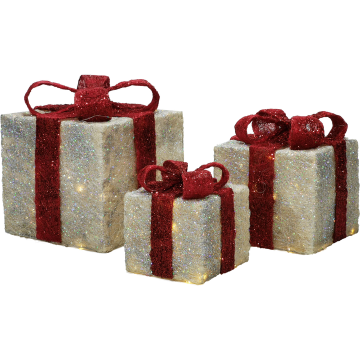 VESTIAMO CASA GRAN NATALE - Set 3 pacchi color silver e rosso - Decorazione natalizia luminosa