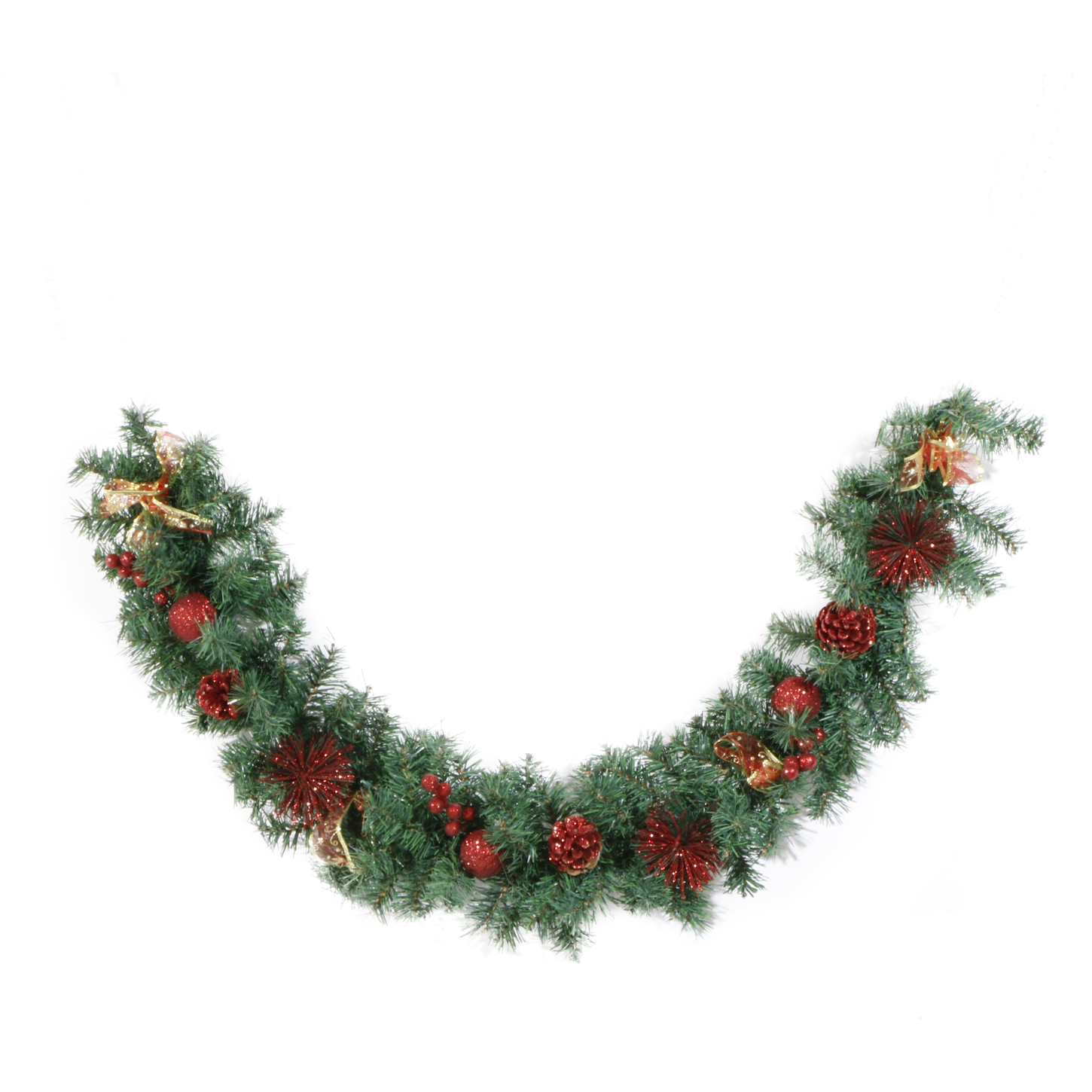 VESTIAMO CASA GRAN NATALE - Ghirlanda Natalizia Decorativa 140cm con 150 Rami e Addobbi Rossi