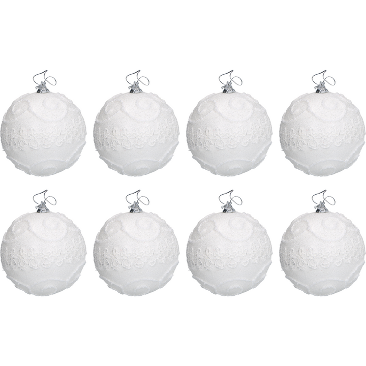VESTIAMO CASA GRAN NATALE - Palle di Natale Bianche con glitter diametro 8 cm - set 8 pezzi