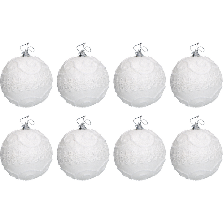 VESTIAMO CASA GRAN NATALE - Palle di Natale colore bianco con glitter set 8 pezzi diametro 8 cm