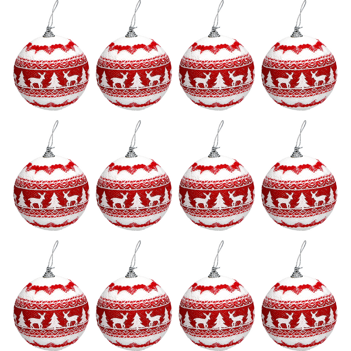 VESTIAMO CASA GRAN NATALE - Palle di Natale colore bianco e rosso set 12 pezzi diametro 6cm
