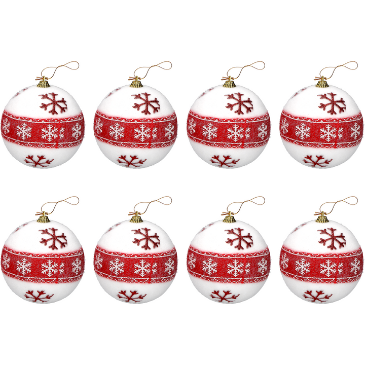 VESTIAMO CASA GRAN NATALE - Palle di Natale colore bianco e rosso set 8 pezzi diametro 8cm