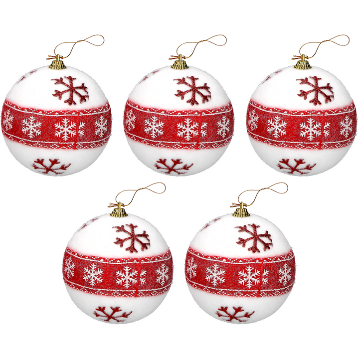 VESTIAMO CASA GRAN NATALE - Palle di Natale colore bianco e rosso set 5 pezzi diametro 10 cm
