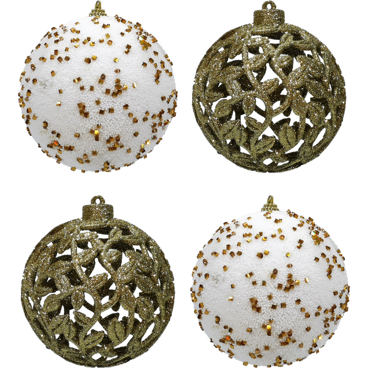 VESTIAMO CASA GRAN NATALE - Palle di Natale colore oro con glitter  set 4 pezzi diametro 10 cm