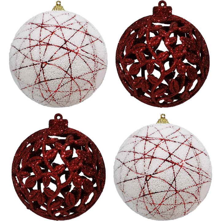 VESTIAMO CASA GRAN NATALE - Palle di Natale colore rosso con glitter set 4 pezzi diametro 10cm
