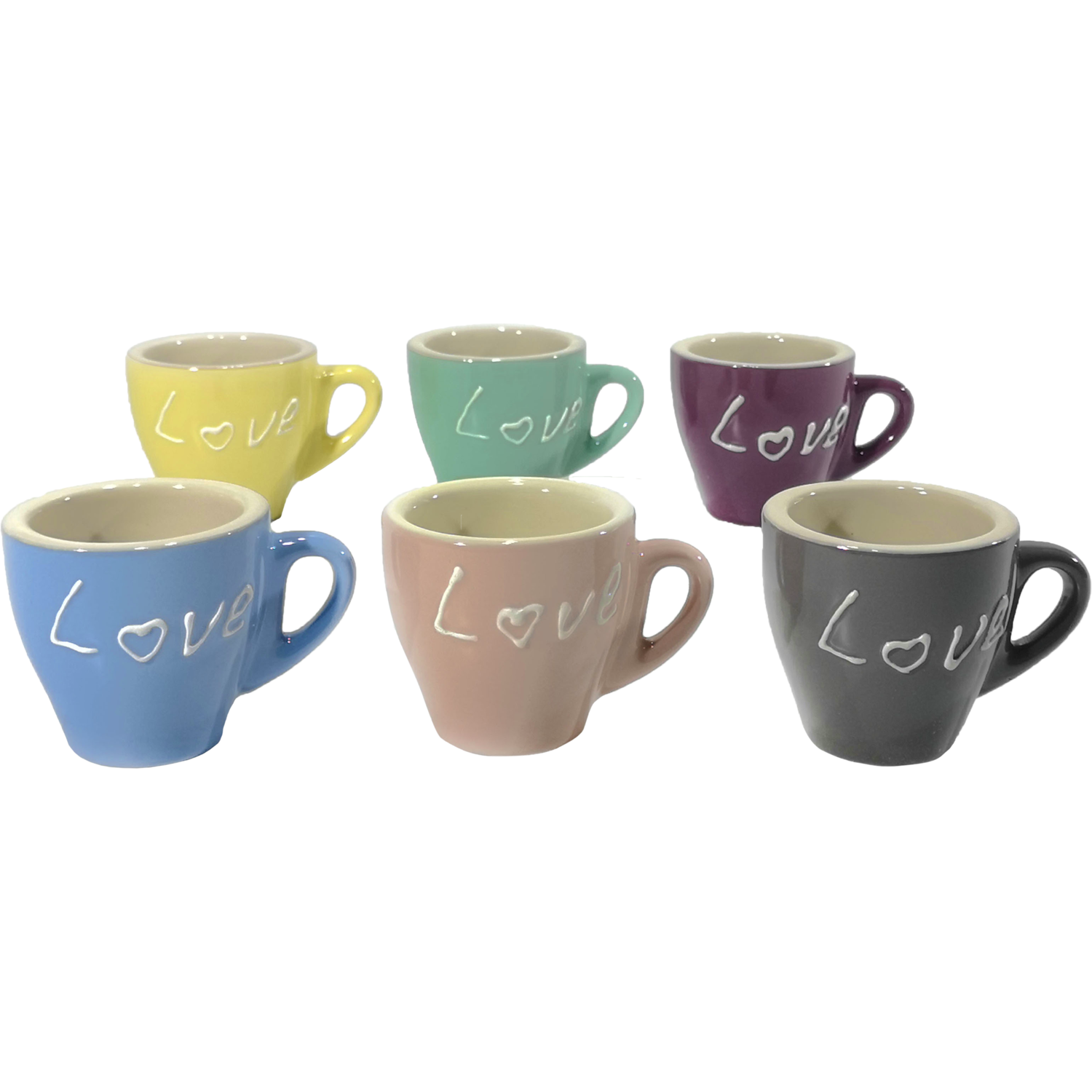 GUSTO CASA - Tazzine da caffè in stoneware Love 9 cl - set 6 pezzi