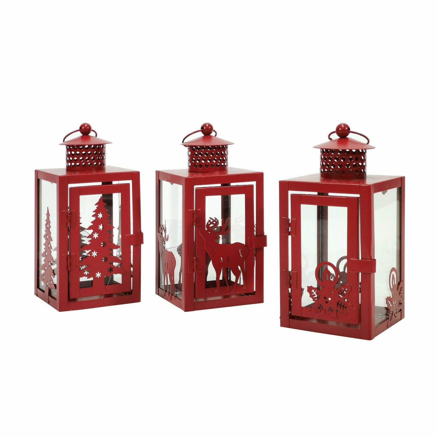 VESTIAMO CASA GRAN NATALE - Lanterna Natalizia Rossa in Metallo e Vetro - h22x10,5x10,5 cm