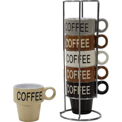 GUSTO CASA - Tazzine da caffè 6 pezzi in stoneware con stand in metallo cromato