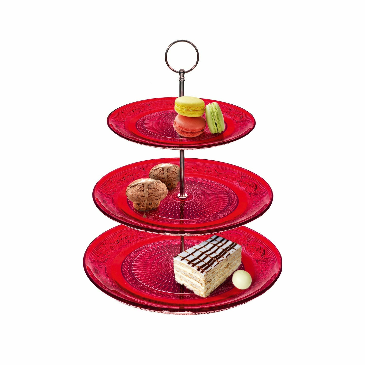 GUSTO CASA - Alzata in vetro 3 piani rossa - diametro 30 26 e 20 cm