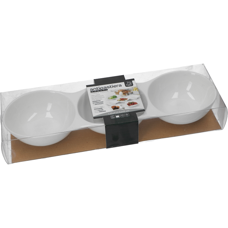 GUSTO CASA - Antipastiera in ceramica 3 posti bianca - h5x35x10,5 cm