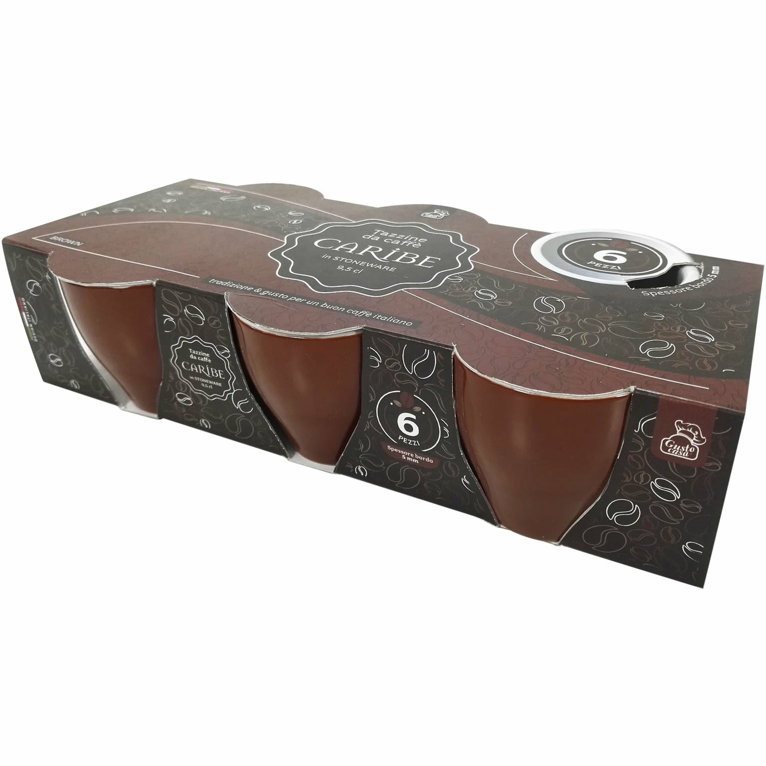 GUSTO CASA - Tazzine da caffè in stoneware marrone Linea Caribe - set 6 pezzi
