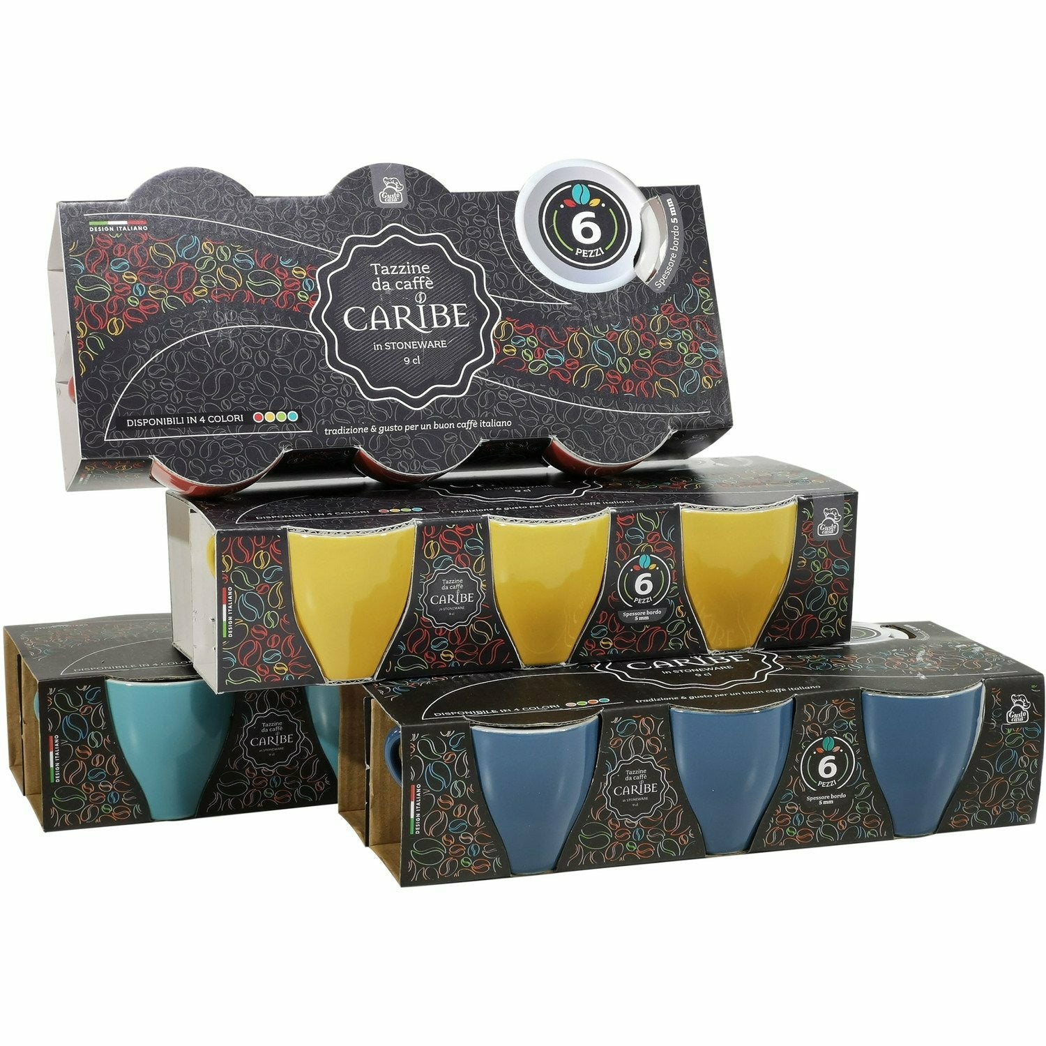 GUSTO CASA - Tazze da caffè colorate in stoneware Caribe - set 6 pezzi