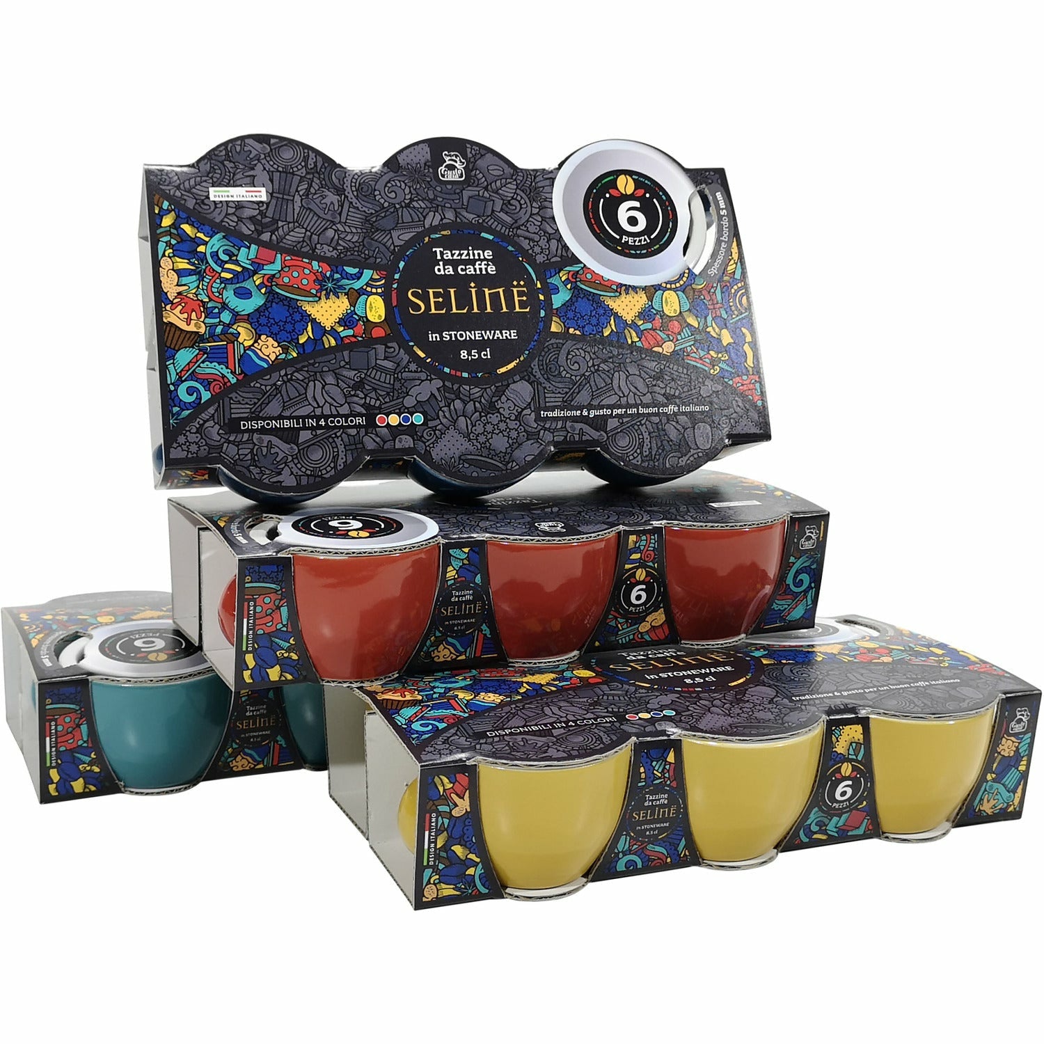 GUSTO CASA - Tazze da caffè colorate in stoneware Linea Seline - set 6 pezzi