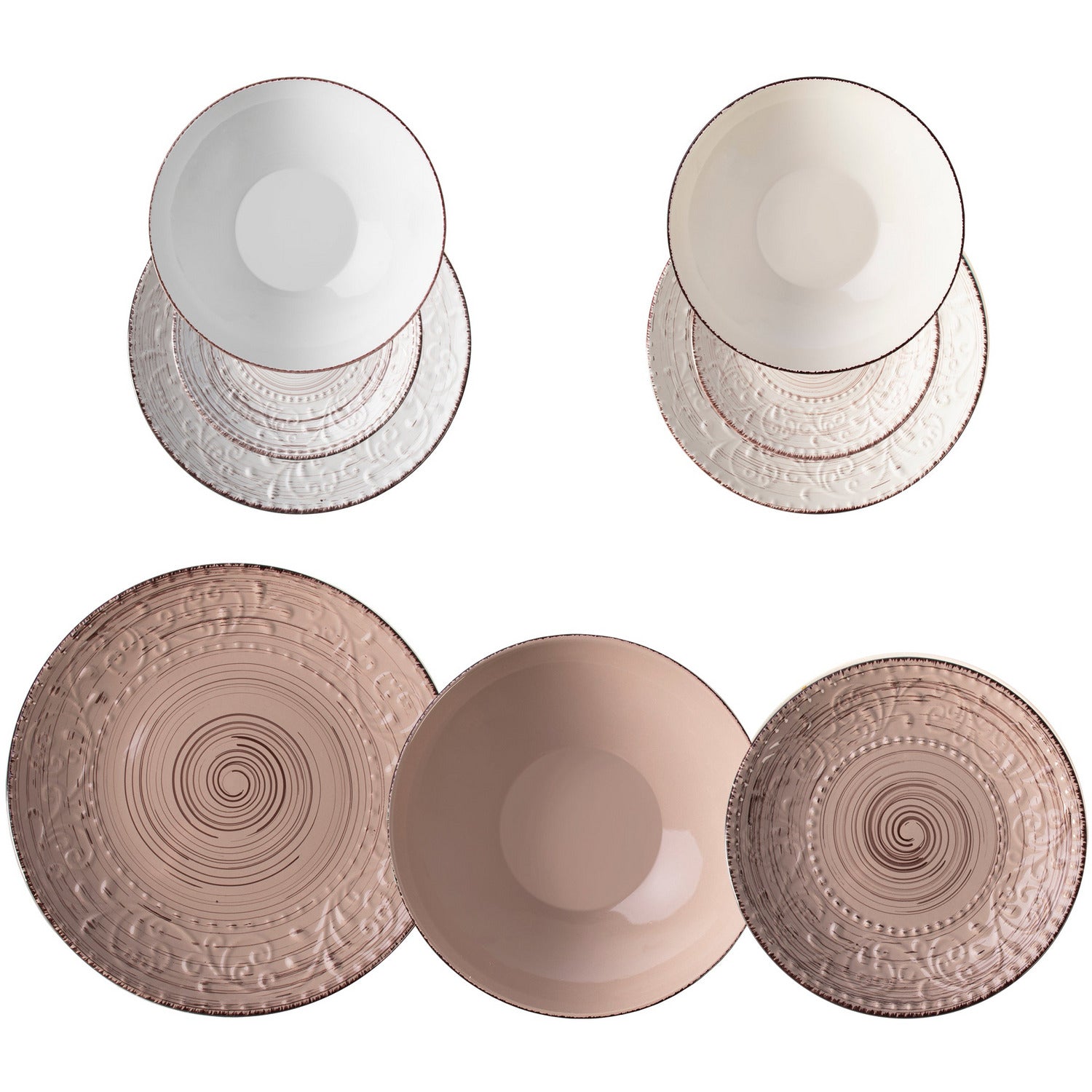 GUSTO CASA - Servizio di piatti Terra d'Ombra Embossed Pad in stoneware - 18 pezzi