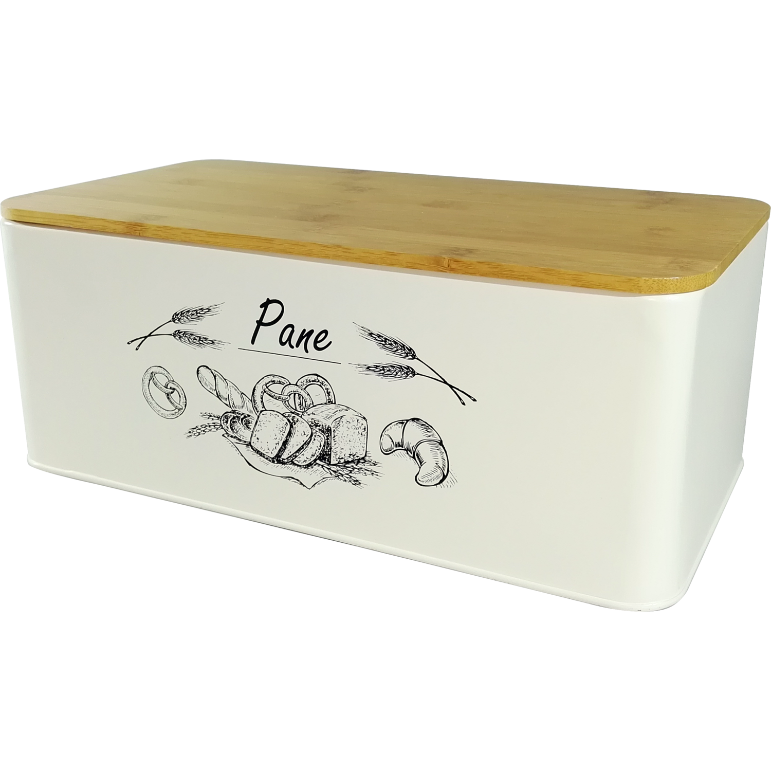 GUSTO CASA - Portapane in Latta con Coperchio in Bamboo 33x18 cm