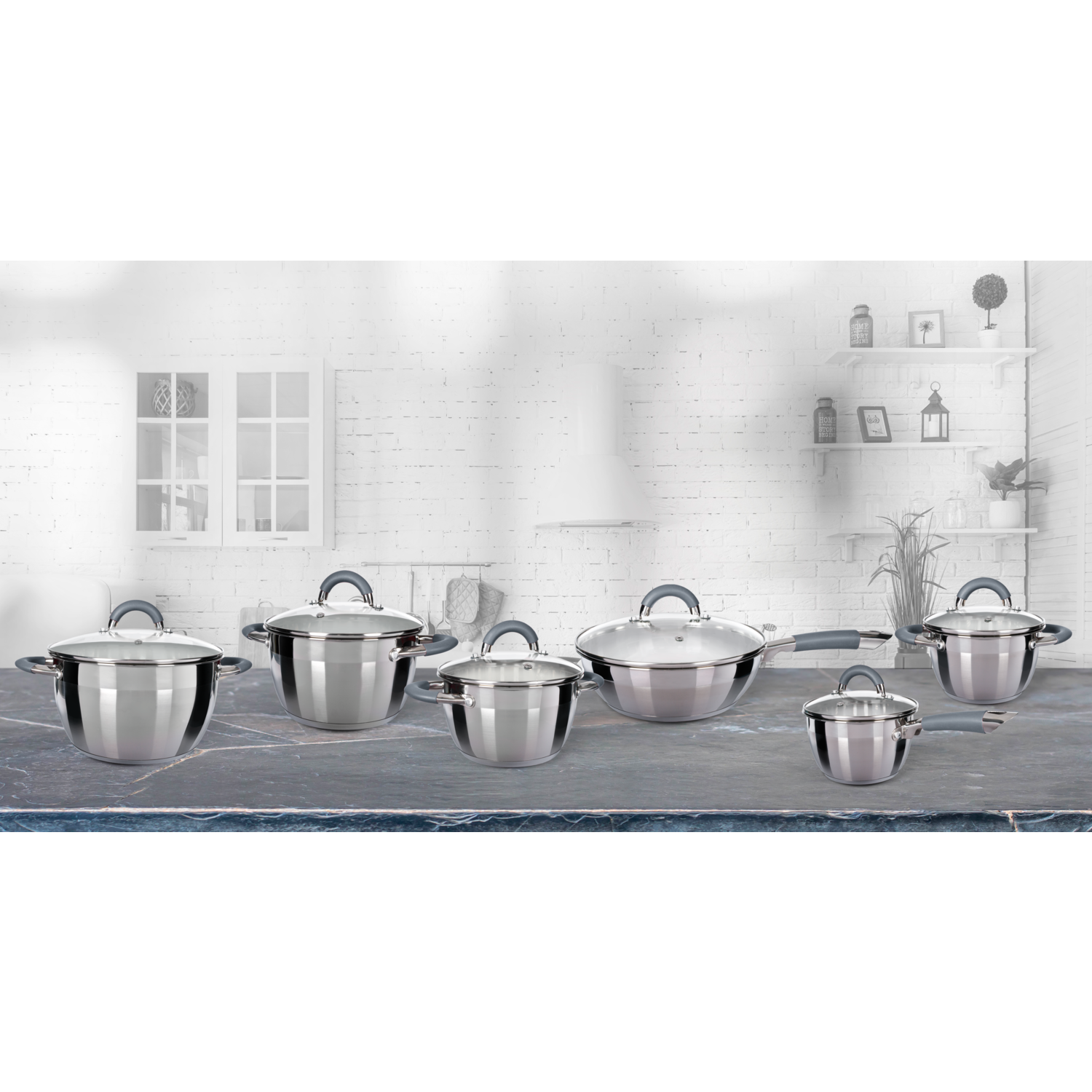 GUSTO CASA - Batteria di pentole a induzione 12 pezzi Linea Grey Diamond