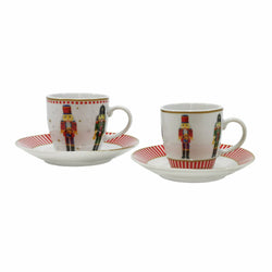 VESTIAMO CASA GRAN NATALE - Tazzina da caffè in ceramica con piattino set 2 pezzi - Decorazione Schiaccianoci Soldato