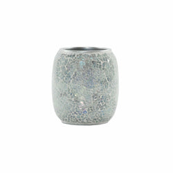VESTIAMO CASA - Bicchiere porta spazzolini colore silver da bagno effetto mosaico - h9xø8 cm