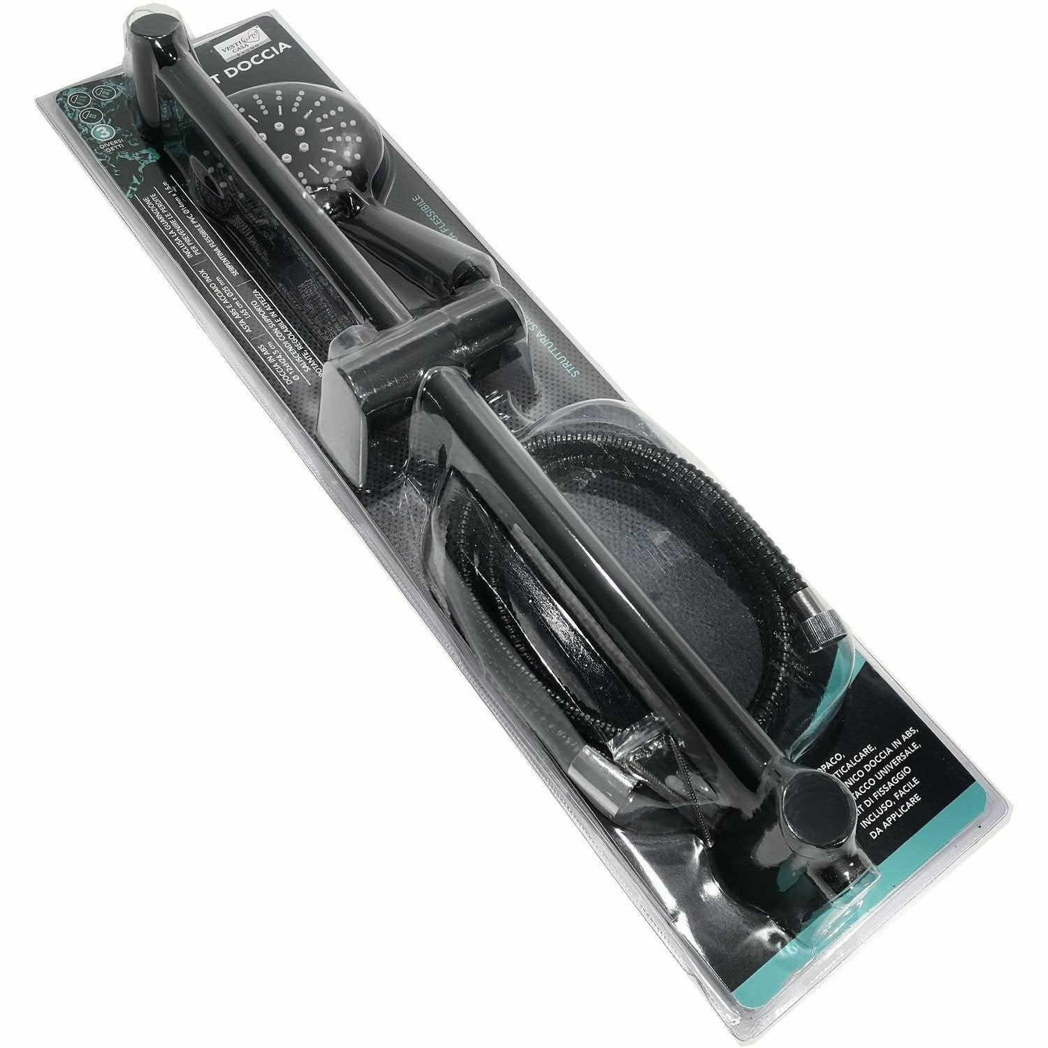 VESTIAMO CASA - Set Doccia con Saliscendi Blackjet – 3 Getti, con Doccetta e Flessibile da 1,5 m