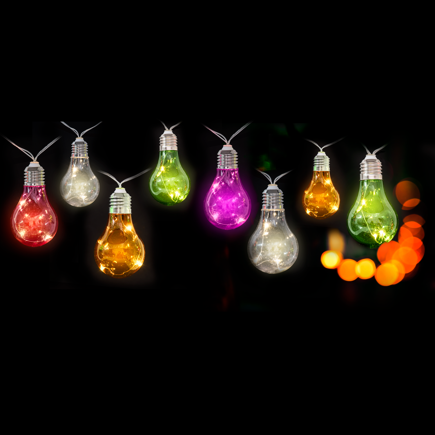 DICTROLUX - Catena Luminosa Solare 10 Lampadine Colorate da esterno - Lunghezza totale catena 3,8 metri