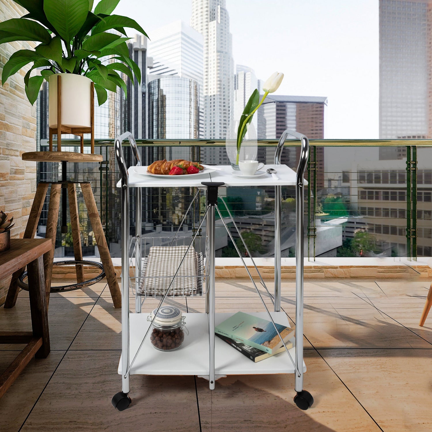 VESTIAMO CASA - Carrello multiuso bianco in acciaio cromato Karry&Go - h91x58x43 cm