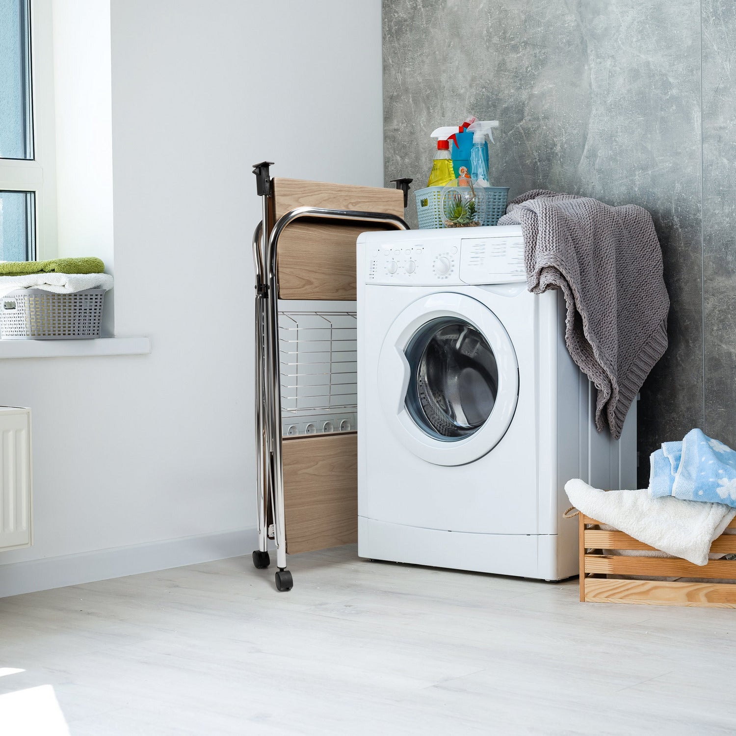 VESTIAMO CASA - Carrello multiuso legno naturale in acciaio cromato Karry&Go - h91x58x43 cm