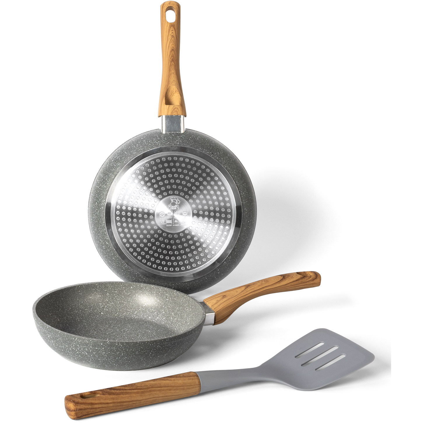 GUSTO CASA - Set 2 Padelle antiaderenti con spatola Linea WoodLine