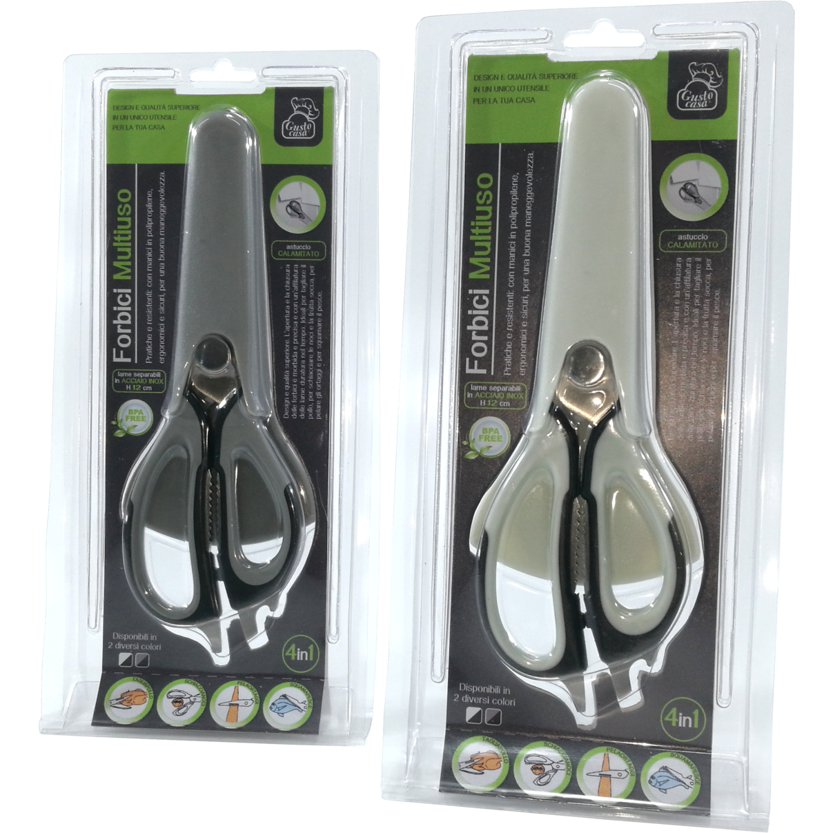 GUSTO CASA - Forbice multiuso 4 in 1 con lame in acciaio inox