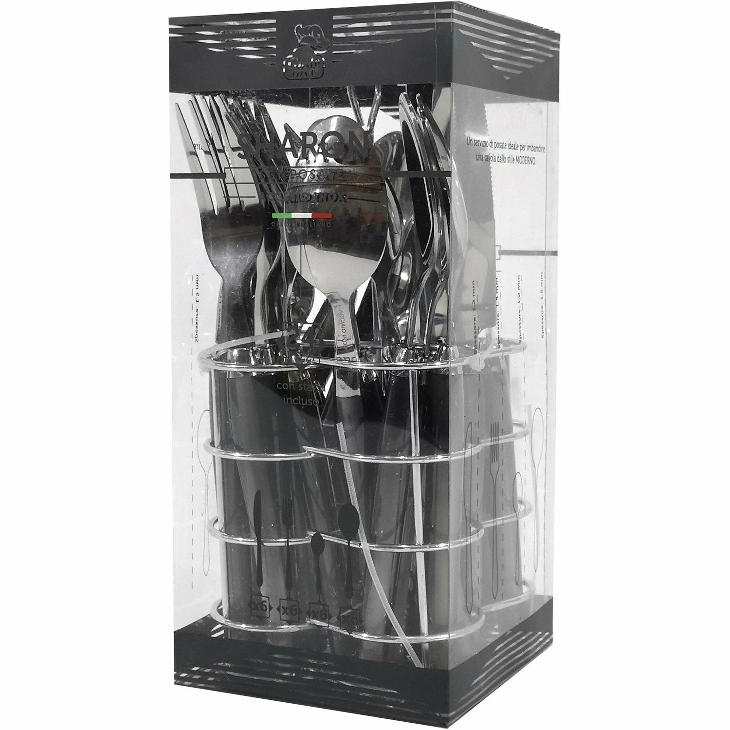 GUSTO CASA - Servizio posate 24 pezzi grigio in acciaio inox Sharon