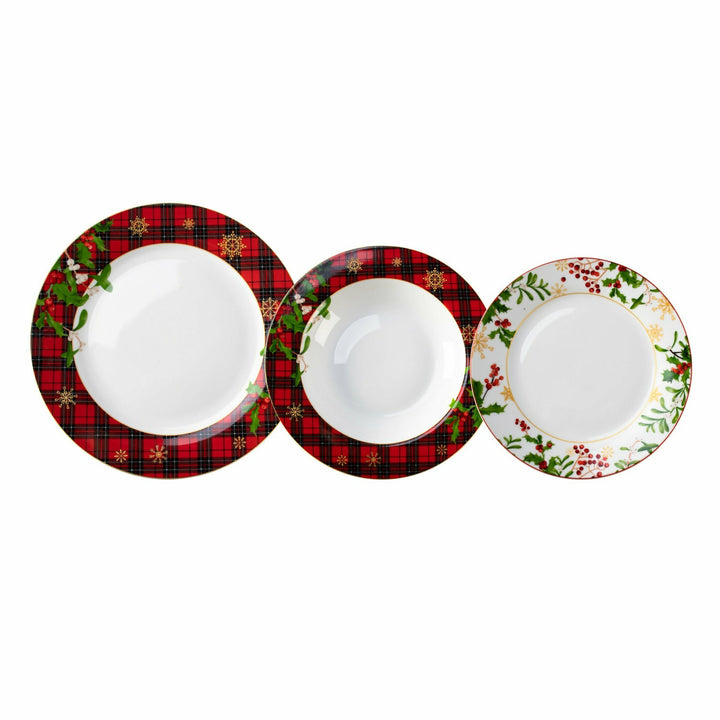 VESTIAMO CASA GRAN NATALE - Servizio di piatti Christmas Scottish in porcellana - 18 pezzi