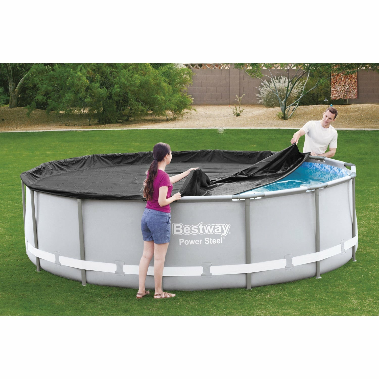 BESTWAY - Copertura rotonda per piscina fuori terra colore nero - diametro 427 cm