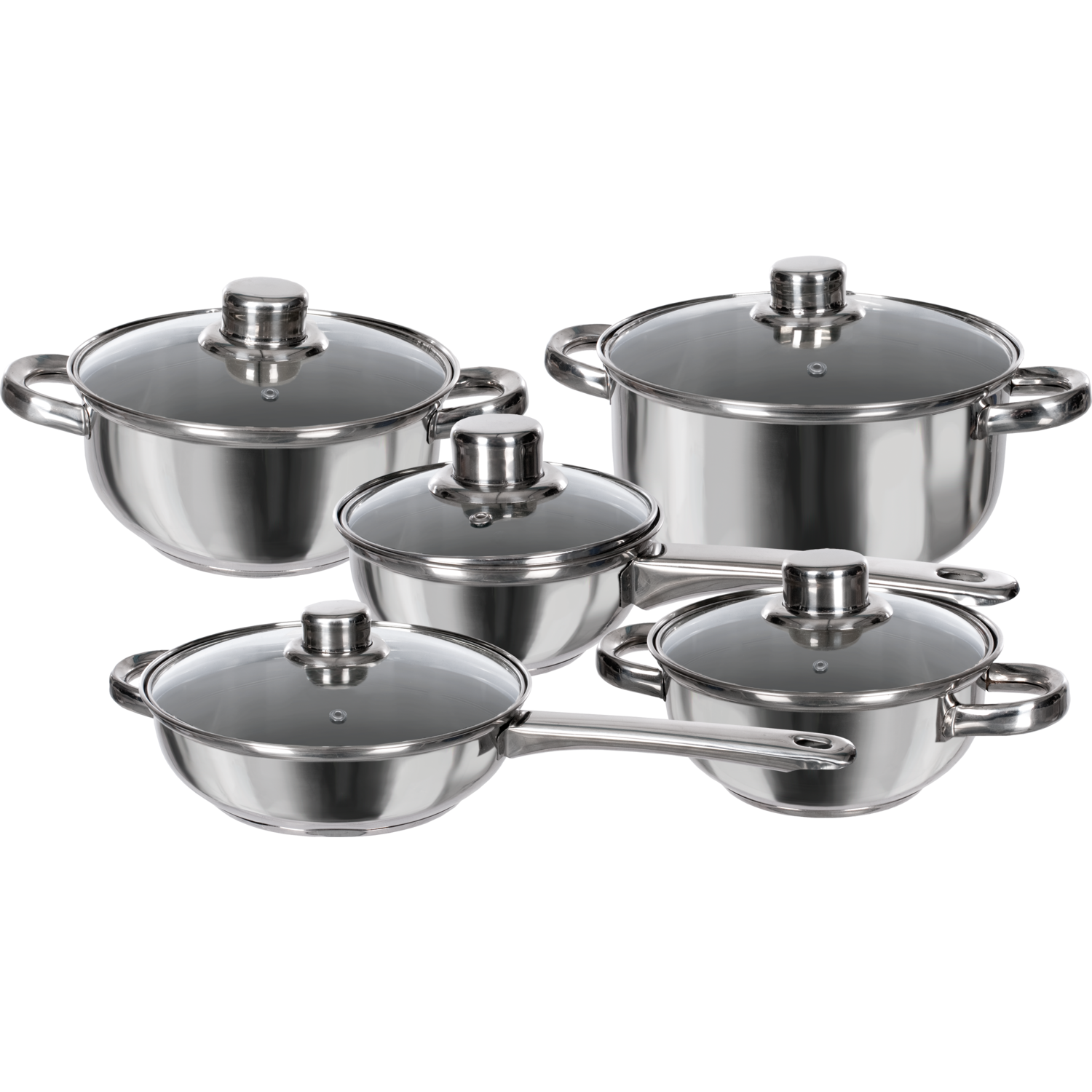 GUSTO CASA - Batteria di pentole in acciaio con coperchi in vetro Linea Prestigiosa - set 10 pezzi