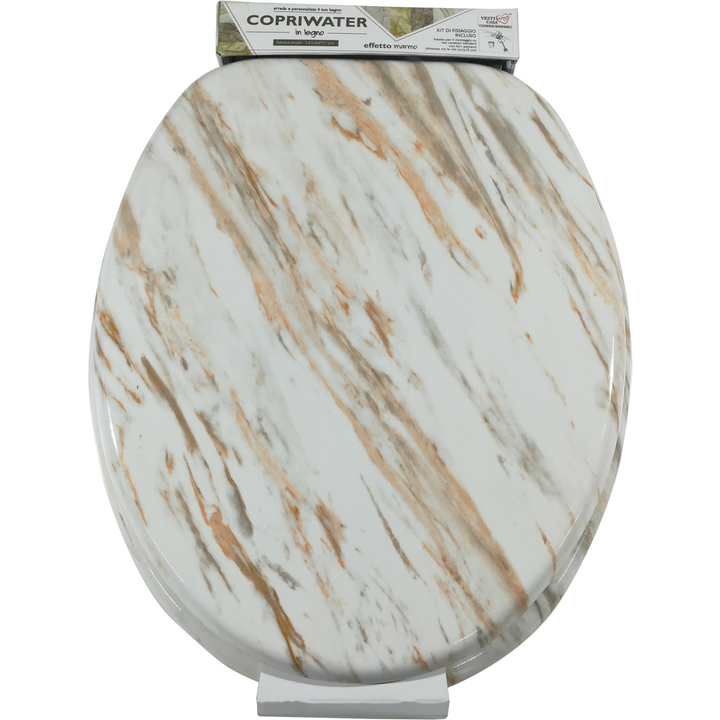 VESTIAMO CASA - Copriwater in legno Effetto Marmorizzato Bianco/Marrone 37x43,4 cm