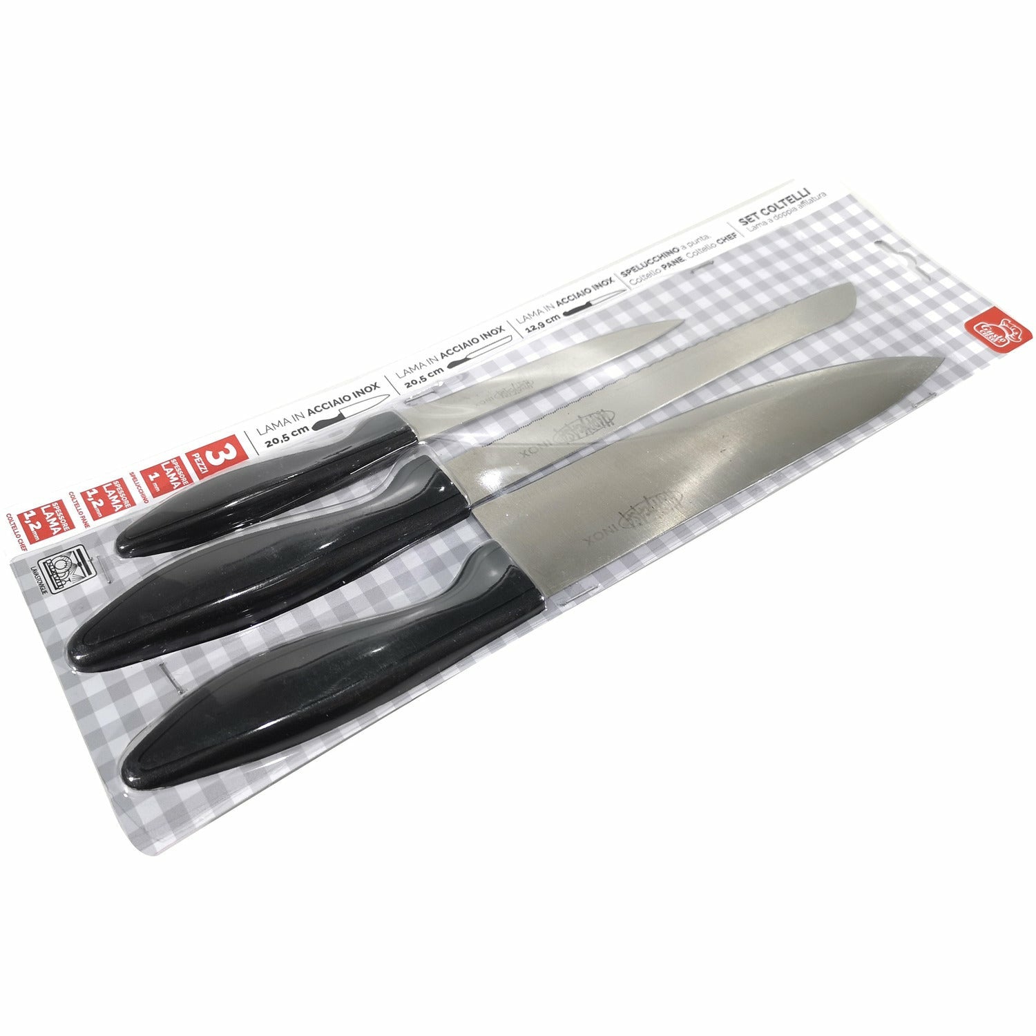 GUSTO CASA - Coltelli 3 pezzi in acciaio inox manico nero