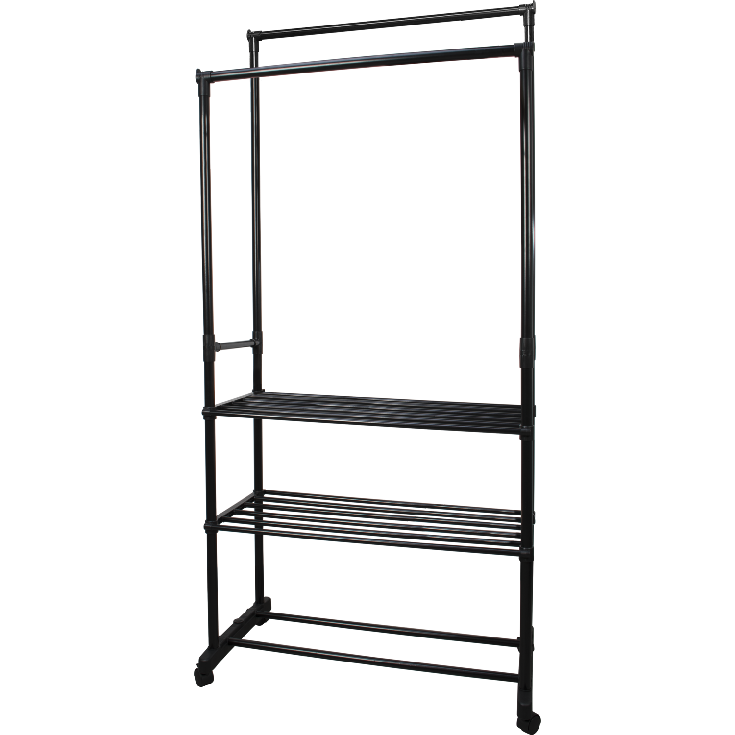 VESTIAMO CASA - Appendiabiti nero con 2 ripiani e poggia scarpe - h165x78,5x41,5 cm