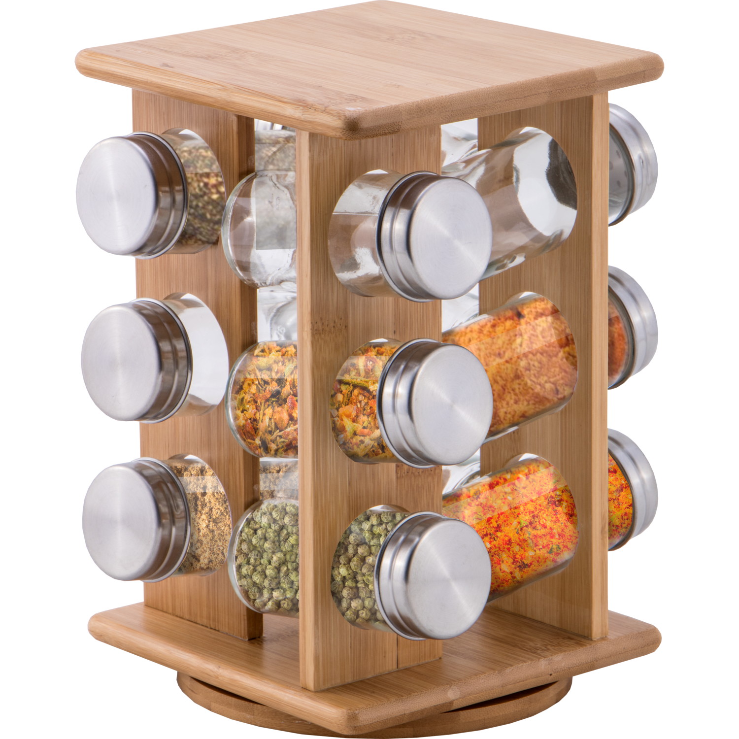 GUSTO CASA - Portaspezie Rotante Bamboo con 12 Barattoli in Vetro h23 cm
