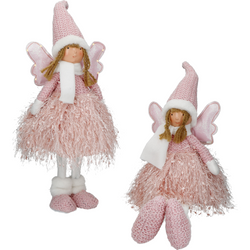 VESTIAMO CASA GRAN NATALE - Angelo con cappello rosa e ali luminose h55 cm - Decorazione natalizia luminosa