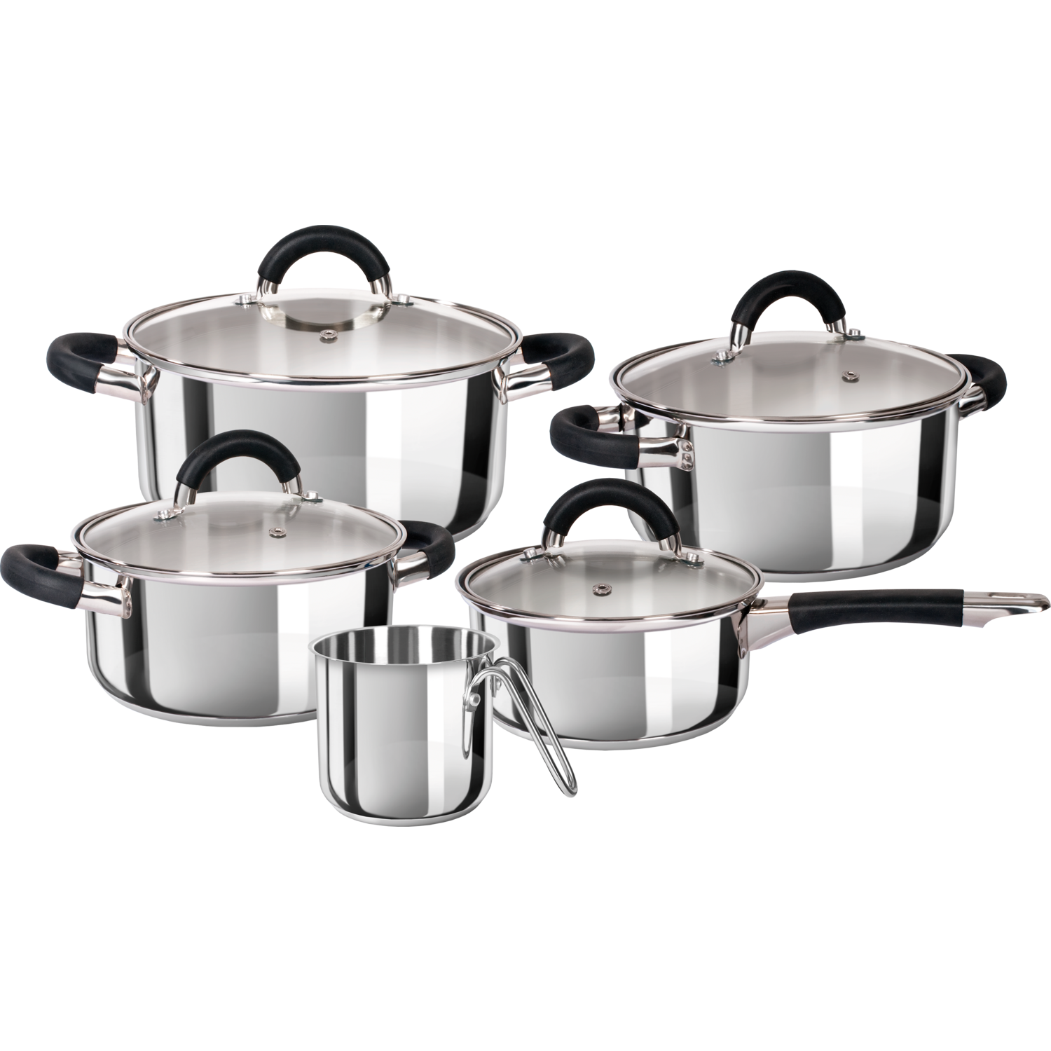 GUSTO CASA - Batteria di pentole 9 pezzi Vanity in Acciaio Inox - Compatibile con fondo ad induzione