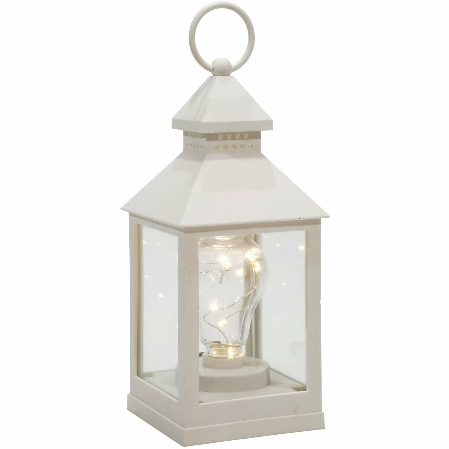 DICTROLUX - Lanterna bianca con lampadina a Led - h24x10,5x10,5 cm