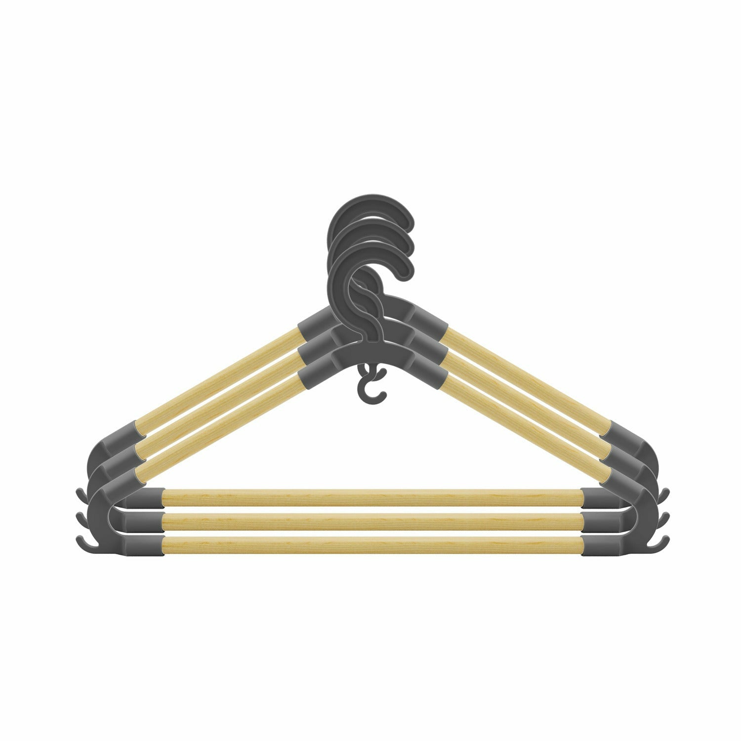 VESTIAMO CASA - Grucce in legno di pino con giunture in plastica nera Linea Woodpine - 42 cm set 3 pezzi