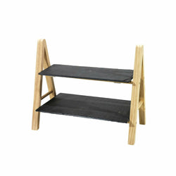 GUSTO CASA - Stand in legno di pino con 2 ripiani in ardesia - h28,5x32x17,5 cm