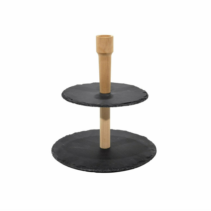 GUSTO CASA - Alzatina in legno di faggio con 2 ripiani in ardesia - h28 cm x diametro 25 cm