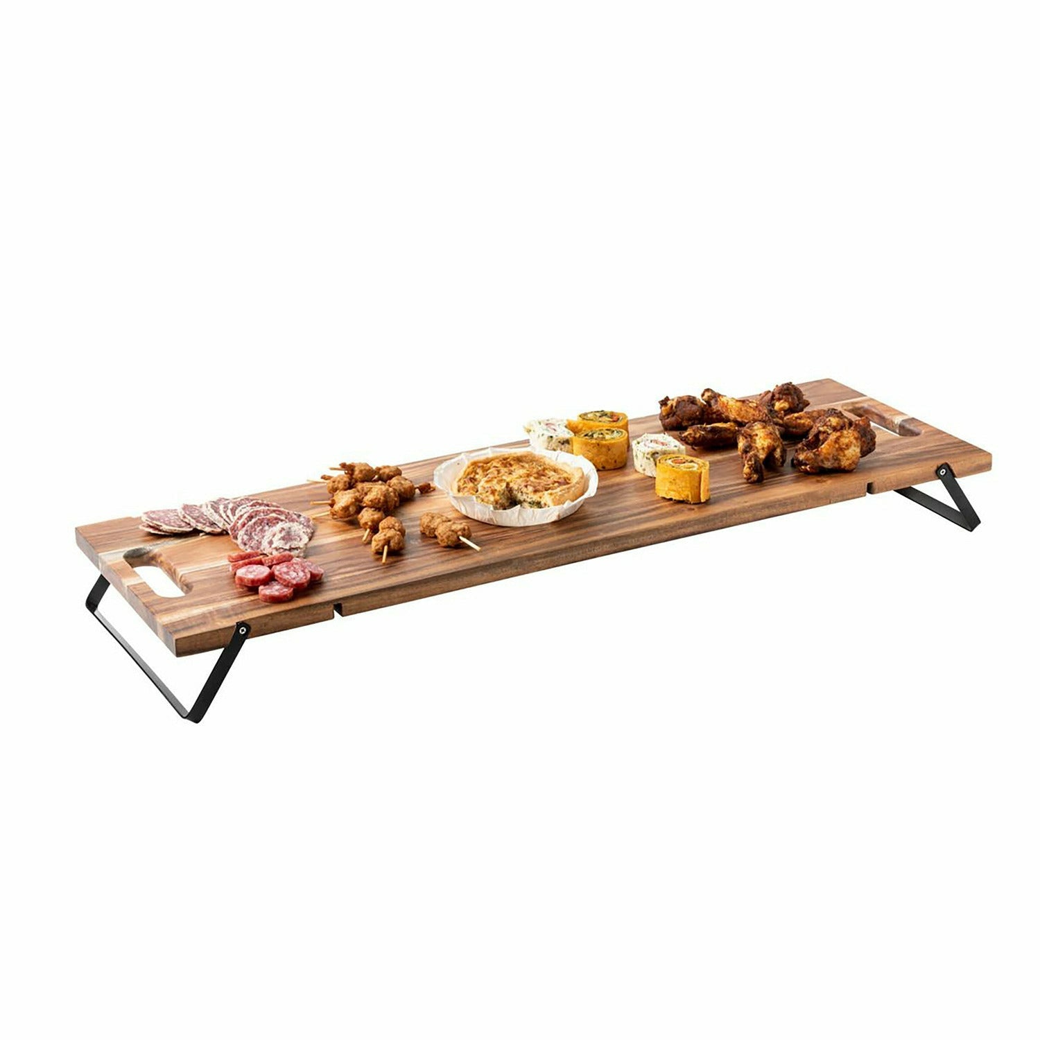 GUSTO CASA - Vassoio Salvaspazio in legno di Acacia e base in metallo 48x20 cm