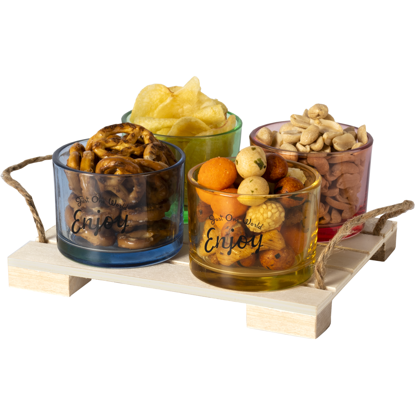 GUSTO CASA - Antipastiera con Base in Legno e 4 Ciotole Colorate