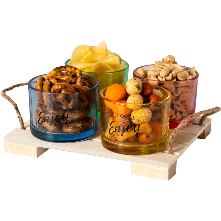 GUSTO CASA - Antipastiera con Base in Legno e 4 Ciotole Colorate