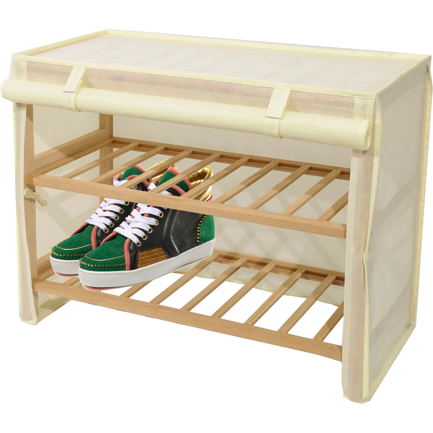 VESTIAMO CASA - Scarpiera 2 ripiani rivestita in tessuto Linea Woodpine - h49x63x27,5 cm